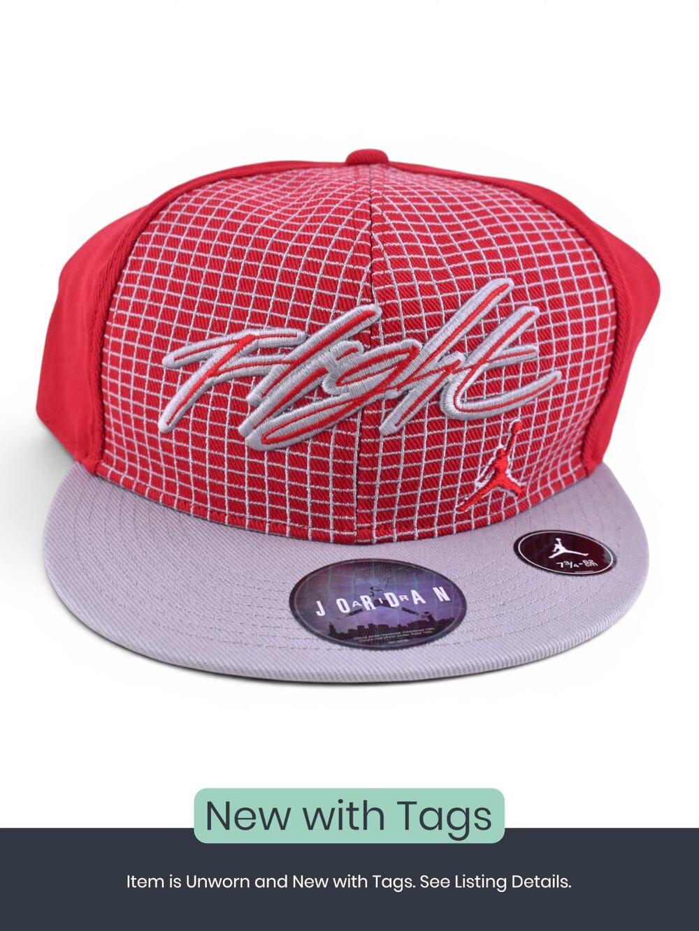 Jordan Flight Red Grid Fitted Cap, Size 7 3/4
